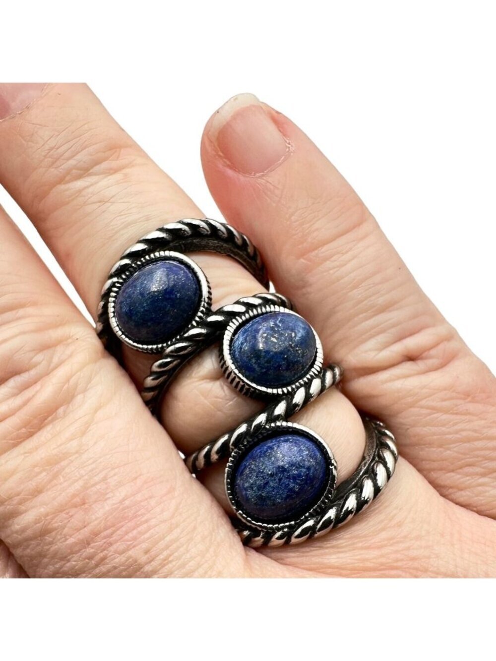 Mens Womens Ring Stainless Steel Blue Lapis Lazuli Gemstone Huge Statement Ring